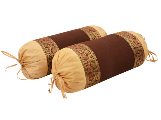 Brown Silk Bolster Covers Pack of 2 – 32x16" Sofa Side Pillow & Round Pillow Covers | Masand Covers