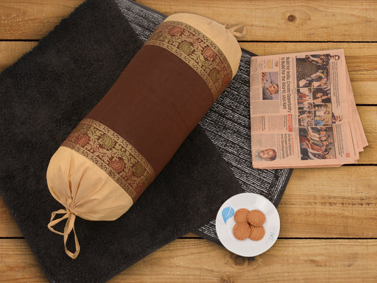 Brown Silk Bolster Covers Pack of 2 – 32x16" Sofa Side Pillow & Round Pillow Covers | Masand Covers