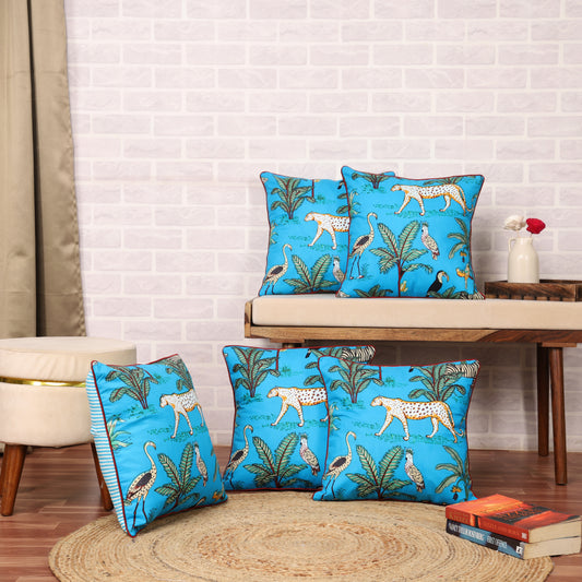 DECOWAT Square Cushion Covers 16x16 inch Pack of 5 Decorative Throw Pillow Covers Printed Forest Theme for Home Decoration