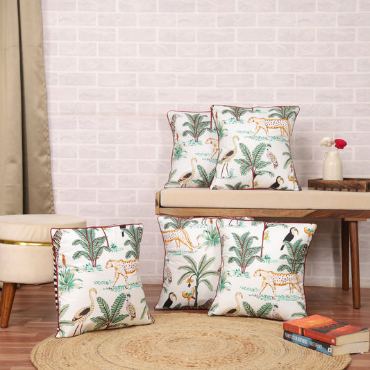 DECOWAT White 16x16 inch Cushion Covers Set of 5 Forest Theme Printed Cotton Cushion Covers for Sofa Decorations (Copy) (Copy) (Copy)