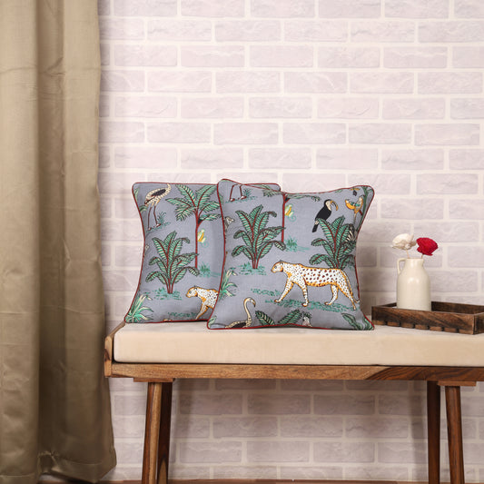 DECOWAT Grey 16x16 inch Cushion Covers Set of 5 Forest Theme Printed Cotton Cushion Covers for Sofa Decorations (Copy)
