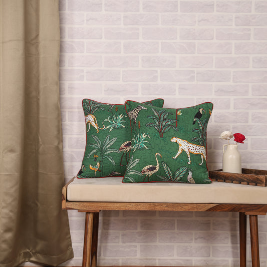 DECOWAT Forest Theme Quilted Cushion Covers 16 inch x 16 inch Set of 5 Printed Square Cotton Throw Pillow Covers 40x40 cm Pack of 5 for Home Sofa Decoration