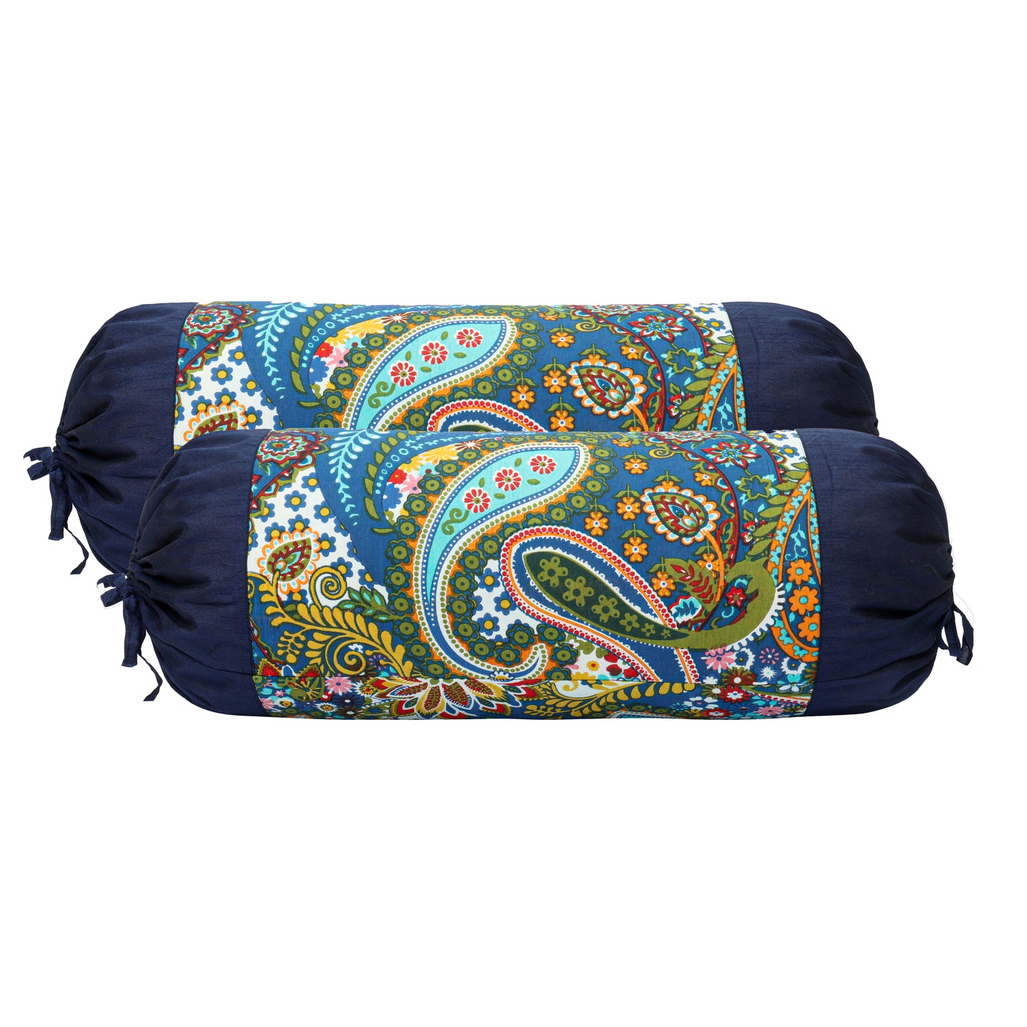DECOWAT Blue Paisley Cotton Round Bolster Pillow Covers Pack of 2 Decorative Sofa Load Covers Set of 2 Boho Home Decoration (Copy) (Copy) (Copy)