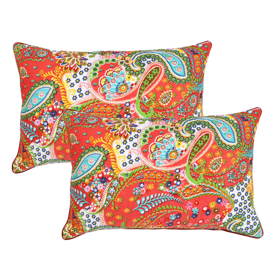 DECOWAT Cotton Quilted Pillow Covers Set of 2 Orange Paisley Decorative Pillow Cases for Bed Décorative Covers 18x28 Inches Boho Pillow Cases