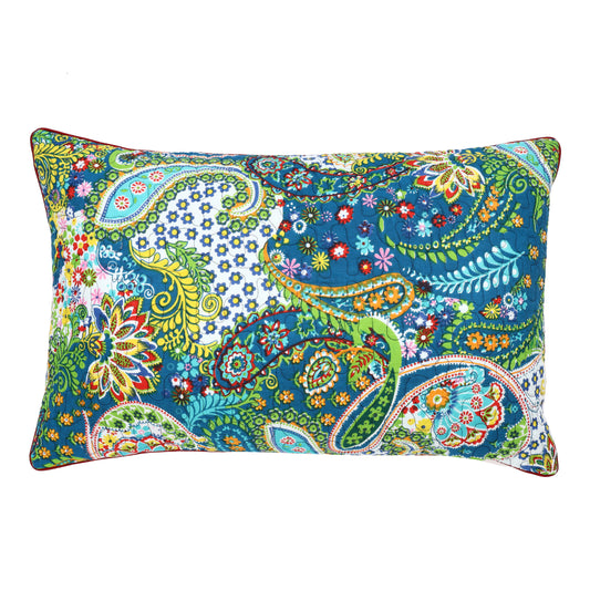 DECOWAT Blue Cotton Quilted Throw Pillow Covers 18x28 inch Pack of 2 Traditional Printed Livingroom Decorative Pillow Cases