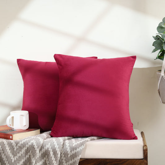 Luxury Red Velvet Cushion Covers – 16x16 Inches, Pack of 5 | Soft Square Pillow Covers for Sofa & Bed